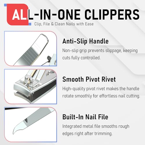 firiKer Nail Clippers with Nail File,Fingernail Clipper,Toe Nail Clippers | Nail Clipper Set (Silver), Large for Toenails,Small for Fingernails, Used Separately, Ideal Gift for Men and Women - color: Silver