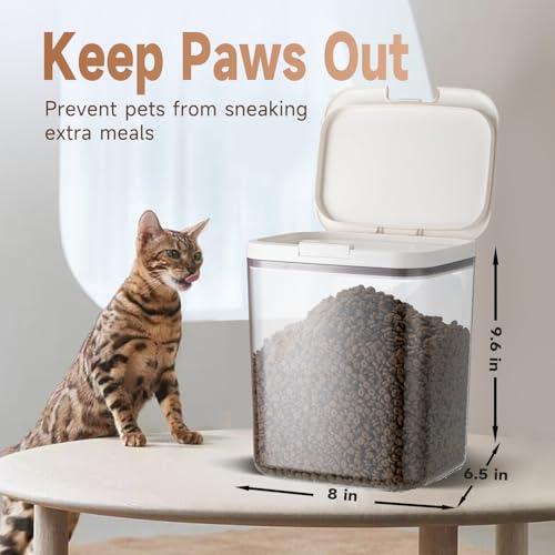 Dog Food Storage Container 5 lbs Airtight Pet Food Storage Containers with Lids, Cat Food Container, BPA Free, Rice Container, Flour Dispenser(6 lbs), white | Airtight pop-lock lid helps protect dry pet food from moisture; clear BPA-free body is easy to m