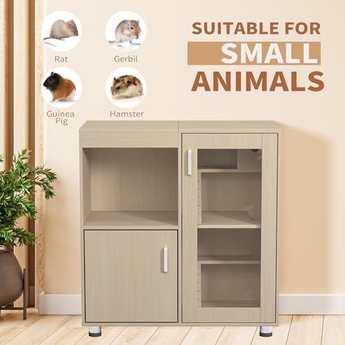 Hamster Cage Rodent Habitat with Acrylic Viewing Windows Openable Top Storage Cabinet Multi Level Wooden Home for Chinchilla Rat Gerbil Guinea Pig Feeding Play Rest Exploration Enclosure (Teak) - color: Teak
