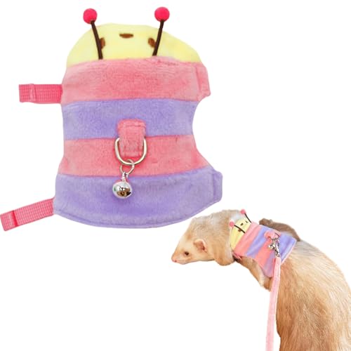 Ferret Harness and Leash Set - Small Animal Soft Fleece Vest with Safe Bell Halloween Outfit Adjustable Traction Rope Outdoor Walking Training Leash for Ferret Bearded Dragon Kitten Rabbit (Pink) - color: Pink