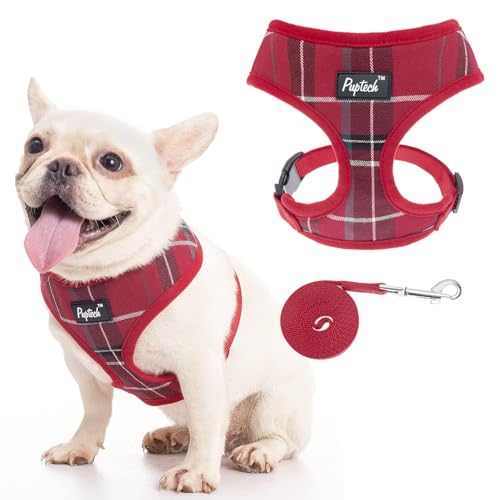 PUPTECK Soft Mesh Dog Harness and Leash Set Pet Puppy Cat Comfort Padded Vest No Pull Harnesses, Red, S - color: Red, size: S (NECK: 12", CHEST: 14"-18")