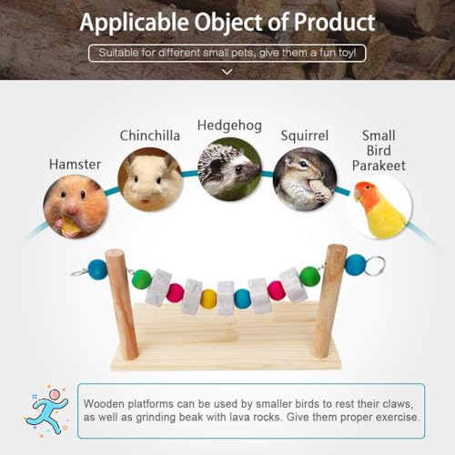Hamster Wood Ledge Platform with Lava Stone Chew Block, Cage Rest Shelf Climbing Toy for Dwarf Hamsters, Sugar Gliders, Parakeets - style: Style A