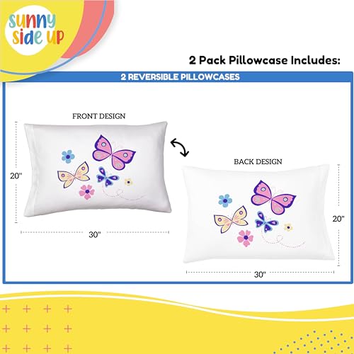 Sunny Side Up Flutter 2 Pack Reversible Pillowcases - Double Sided Pillow Covers, Kids Super Soft Buttergly & Floral Bedding - color: White - Flutter