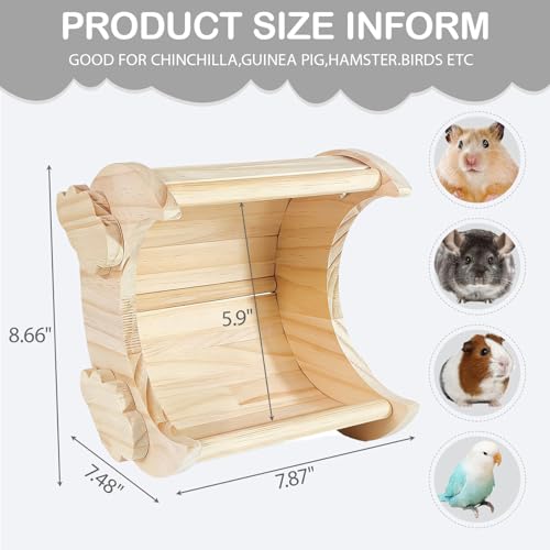Chinchilla Hideout House Solid Wooden Chinchilla Cage Accessories | Chinchilla House No Paint Wooden Guinea Pig Hideout Small Animal Hide Hut for Chinchilla, Squirrel,Sugar Gliders (Moon) - style: Moon Shape