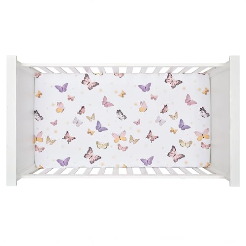Lambs & Ivy Butterfly Dreams Breathable 100% Cotton Fitted Baby Crib Sheet - color: Butterfly Dreams