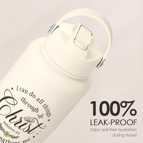 Christian Inspiration Water Bottle 32oz Stainless Steel with Lid & Straw, Inspirarional Insulated Bottles for Women Girls, Religious Inspirational Gift Idea for Birthday Christmas - color: Christian