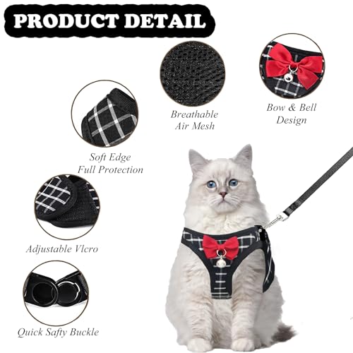 Cat Leash and Harness Set,Breathable Dog Harness,Pet Harness,Adjustable Mesh cat Harness and Leash Escape Proof for Puppy Cat Rabbit (Black, XXS) - color: Black, size: XX-Small