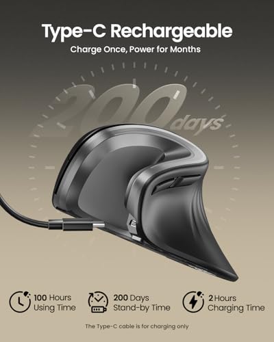 ProtoArc EM11 NL Wireless Ergonomic Vertical Mouse, Rechargeable, Gray | 58° vertical design supports a natural wrist posture, connect 3 devices via Bluetooth/2.4G USB-A, 500mAh USB-C rechargeable. - color: Gray