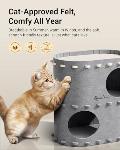 DownyPaws Cat House for Indoor Cats, 2-Storey Cat Bed Cave, Light Gray | Cat Hideaway Enclosed Bed,Cave Hideout Fort, Kitten Houses for Large Cats,Hide Box Bed Multicats Scratch Resistant - color: Light Gray, size: Double