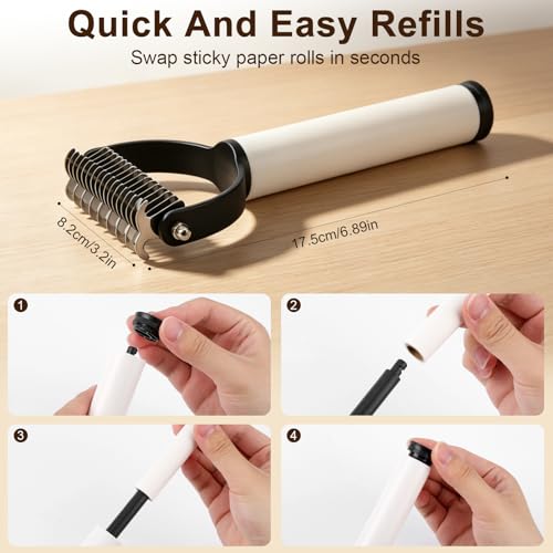 2-In-1 Double Sided Dematting Comb for Cats & Dogs, Multi-Functional Pet Detangling Comb, Double Sided Lint Remover Comb with Lint Roller, Suitable for Both Long and Short Haired Pets (Brown) - color: Brown