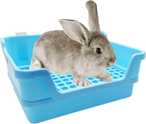 PINVNBY Extra Large Rabbit Litter Box Small Animal Potty Trainer Huge Bunny Litter Pan Plastic Pet Corner Toilet with Mash for Adult Guinea Pigs Chinchillas Ferrets (Blue) - color: Blue