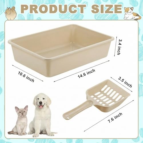 Amyhill 5 Pcs Open Cat Litter Box Kitten Litter Pan with 5 Scooper Medium Plastic Pet Tray Durable Nonstick Kitten Box for Indoor Pets Cats Rabbit Supply Easy to Clean, 14.6x10.6x3.4 Inch (Brown) - color: Brown