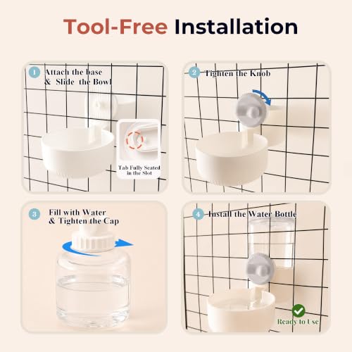 34 oz Hanging Water Dispenser for Small Animals, Guinea Pigs & Rabbits | Secure Mount | Adjustable Height | One-Way Flow | Outside Refill | Easy Cleaning - color: Gray