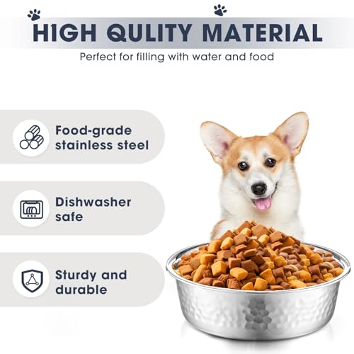 Teenyyou 8 Pcs Hammered Stainless Steel Dog Bowls 4 Cup/32 oz, 6.9 Dia Metal Pet Food and Water Bowls Bulk Thickened Durable Replacement Dish for Small Medium Large Dog (Silver) - size: 4 Cup/32 Oz, 6.9 Dia