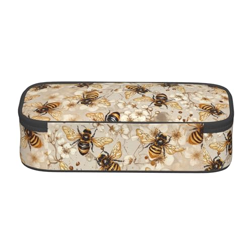 Yrebyou Bee Pencil Case Big Storage Pencil Pouch Multi-Functional Pen Bag Cute Lightweight Organizer for Aldult Office College - color: Light Yellow