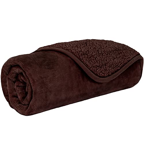PETAMI Sherpa Fleece Waterproof CAT and Dog Blanket, Brown, Small