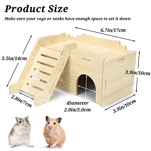 Syrian Hamster Hide with Wooden House, Climbing Ladder and Window, Detachable Hut Play/Chew/Hide