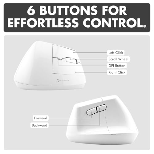 X9 Performance Wireless Vertical Ergonomic Mouse - (BT + 2.4Ghz) - Click in Comfort - Up to 4000 DPI, 6 Button, Rechargeable - Bluetooth Ergonomic Vertical Mouse Wireless - for Mac and PC - White - color: White