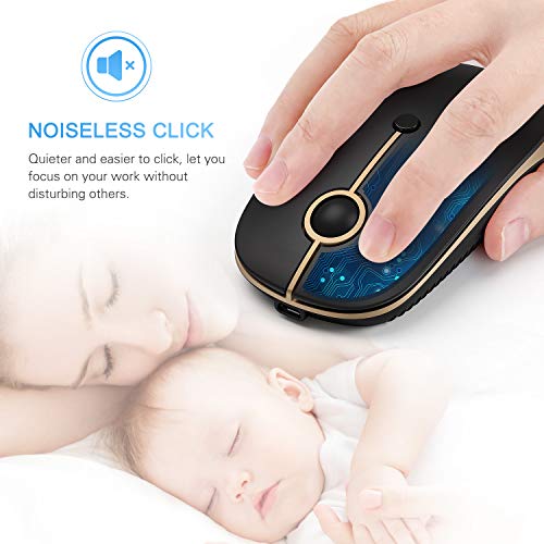 VssoPlor Type C Wireless Mouse, USB C MacBook Wireless Mouse, Black Gold | Dual Mode Cordless Mice with USB and Type C Receiver Compatible with PC, Laptop, MacBook and All USB C Devices - color: Black Gold