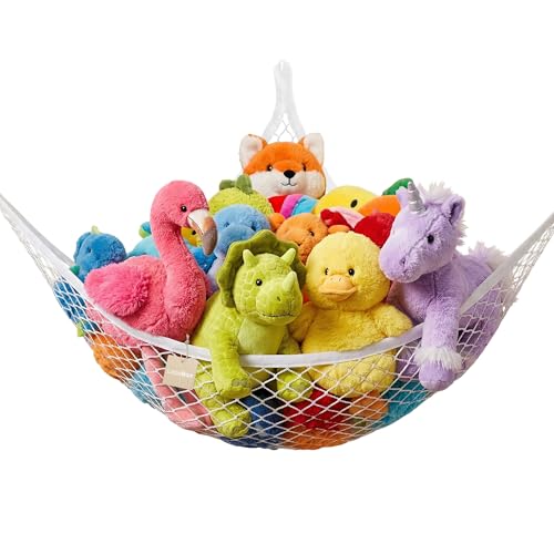 Lazebox Stuffed Animal Net Hammock for Plushie Toys, Stuffed Animal Hammock Corner for Kids' Room Decor, Ideas for Organizing Stuffy Collection, White, XL (82.6" x 43" x 43")-Pack of 1 - color: 1 Pack - White, size: XL (82.6" x 43" x 43")-Pack of 1