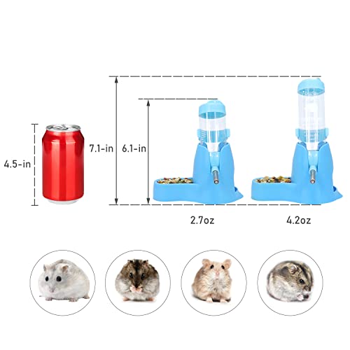 Wontee 3 in 1 Hamster Water Bottle with Food Bowl Hideout Base, 125ML, Blue | Water dispenser, food container, hideout, stable base, easy to refill, for glass tank/cage, dwarf hamster/mouse/gerbil, 4.2oz - color: Blue, size: 125ML