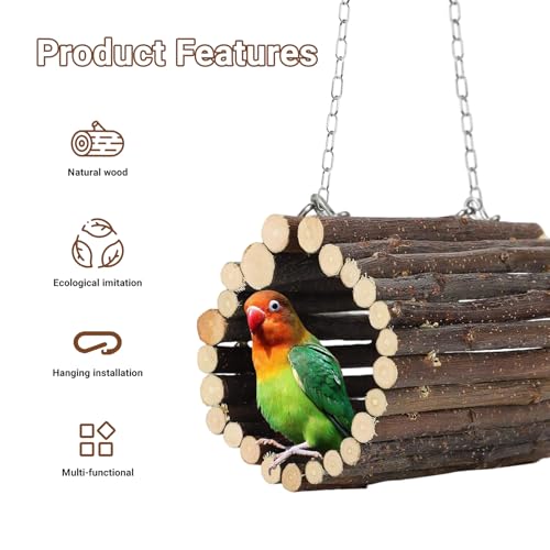 Fruit Wooden Bird Tunnel,Parrot Swing Toys,Hanging Bird Tree Caves, Birds Apple Wood Branches Tunnel,with Parakeets, Budgies, Finches, Cockatiels, Lovebirds,Hamster (3.76" in Diameter) - color: Apple wood
