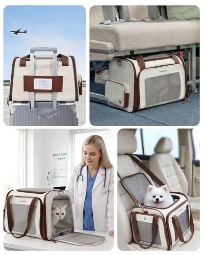 Homespon 34.5L Soft-Sided Cat Dog Carrier, Airline Approved Pet Bag | Collapsible Travel Bag with Removable Bed for Small Dogs & Cats - color: Brown