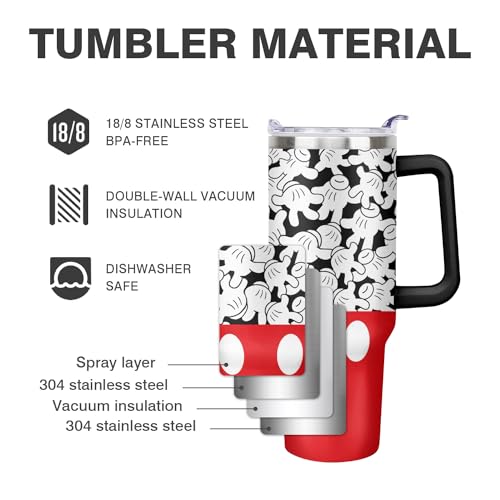 40oz Cartoon Mouse Tumbler with Handle and Straw Lid | Stainless Steel Insulated Tumbler, BPA FREE Travel Coffee Mug Cup for Car Cold and Hot - Birthday, Christmas Gift - color: Palm, size: 40 Ounces