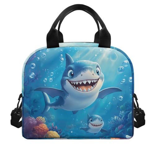 Two Sharks Backpack for Girls Kids Bookbag with Lunch Box Water Bottle Pouch, and Pencil Case for Boys 4 PCS Primary/Secondary School Bag With Compartment for 7th Grade Kids - color: Two Sharks