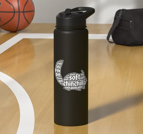 Chinchilla Word Cloud Pet Animal Funny Chinchillas Stainless Steel Insulated Water Bottle - color: Black