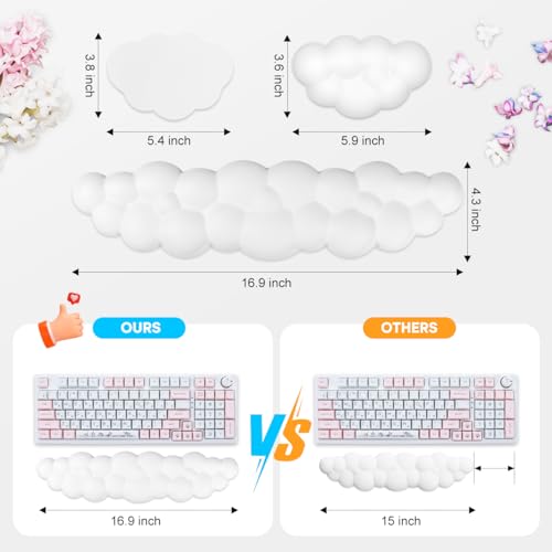 JIKIOU Upgrade Leather Cloud Wrist Rest for Keyboard and Mouse & Cup Pad | Wish Gift-Cute Cloud Shape, Comfortable and don’t Irritate to Skin, Non-Slip PU Base,Soft Memory Foam filled for Pain Relief - color: 01white