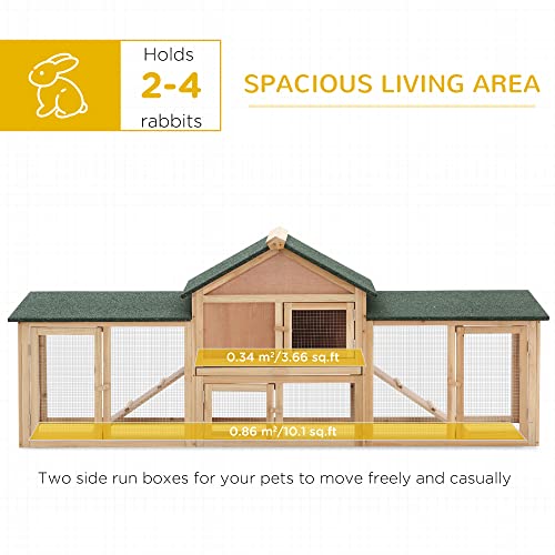 PawHut 83" L Outdoor Rabbit Hutch with Double Runs, Large Guinea Pig Cage Indoor, Wooden Bunny Hutch with Weatherproof Roof, Removable Tray, Ramps, for Rabbits, Chickens, Ducks, Natural - color: Natural