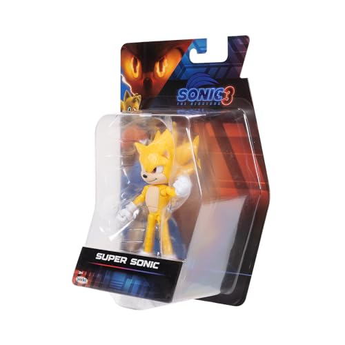 Sonic The Hedgehog 3 Movie Action Figures - 5-Inch Super Sonic The Hedgehog Collector Toy Figure, Highly Articulated for Boys & Girls - Officially Licensed 3 Movie Product | Sonic The Hedgehog Movie 5 Inch Action Figure Wave 2 - Super Sonic - color: Super