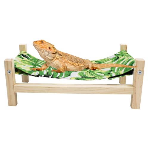 Bearded Dragon Bed, Wooden Reptile Sleeping Hammock, Bearded Dragon Tank Accessories, Habitat Accessories for Leopard Gecko Snake Lizard or Other Small Animal (Green 1, Small) - color: Green 1, size: Small