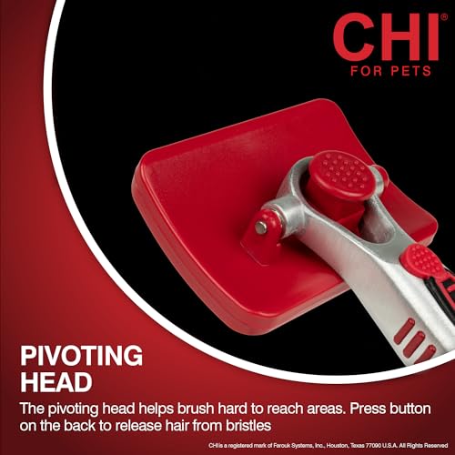 CHI for Dogs Self Cleaning Slicker Brush with Pivoting Head, Small Dog Grooming Brush for Detangling and Removing Loose Hair, Fine Wire Pins for Small Breed Dog Coats, Ergonomic Handle | Pivoting head design, fine wire pins, detangles and removes loose ha