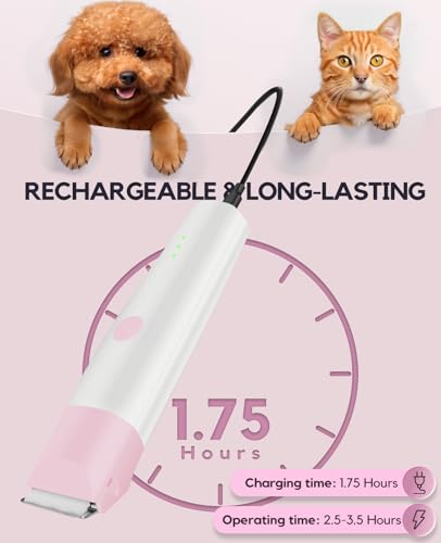4 in 1 Rechargeable Dog Clippers Grooming Kit with 2 Speeds and Low Noise | Quiet Cordless Dog Hair Trimmer for Paw Nail Grinder, Cat Grooming Clippers for Trimming Hair on Paw Eye Ear Face (Pink) - color: Pink