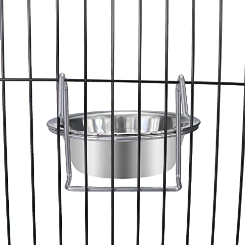 Wontee Pet Food Water Bowl Stainless Steel Hanging Feeder, S | Rust-proof, removable for easy refilling and cleaning, for feeding in cages/kennels/crates, for small dogs/cats/birds/rabbits - size: S