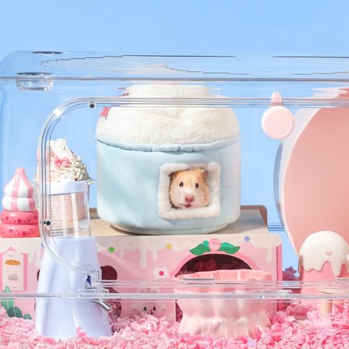 mini&moe Hamster Hideout - Warm Hamster House Cozy Sleeping Small Animal Soft Nest Chew Proof Cage Accessories for Dwarf Gerbil, Rat, Hedgehog, Sugar Glider, Guinea Pig