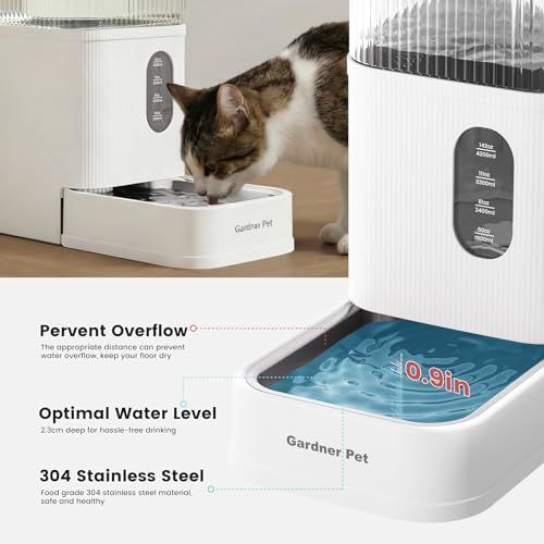 Gardner Pet 2.9 Gallon Automatic Dog Water Bowl Dispenser 11L Gravity Water Feeder with Stainless Steel Bowl & Maifan Stone Filter, BPA-Free for for Cats and Dogs (White, 2.9 Gallon) - color: White, size: 2.9 Gallon