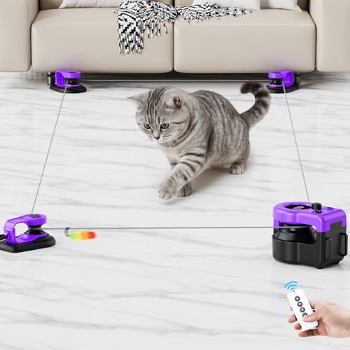 Interactive Cat Toys for Indoor Cats, Cat Treadmill Auto/Remote Control DIY Cat Mouse Hunting Toys, Keep Bored Kitten Dog Entertained to Chase, Feather Toy to Exercise Wheel-Purple - color: Purple