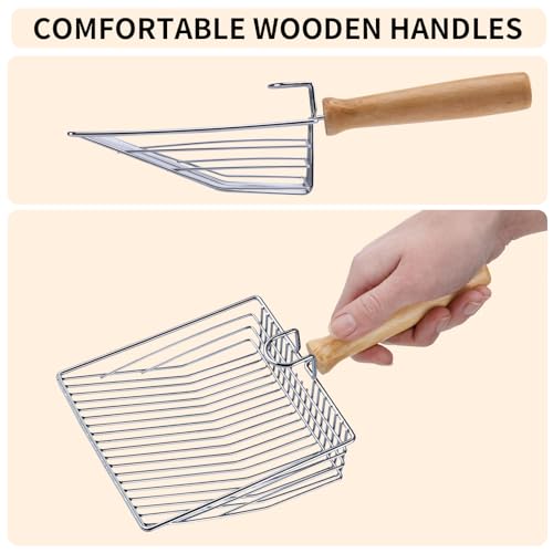 DHXYZZB Metal Cat Litter Scoop with Holder - Heavy Duty Litter Scooper & Speed Sifter with Comfortable Wood Grip - Washable Convenient Stand for Easy and Efficient Cleaning - color: Silver