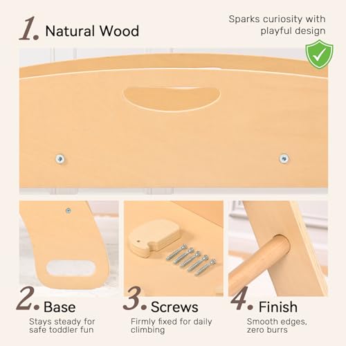 Pikler Triangle Set, Montessori 8-in-1 Climbing Set with Cushion | Wood Jungle Gym for 18M-5Y, Foldable, Reversible Animal Slide, Patent-Protected, 2.35in Gap, ASTM F963, Wood - color: Teak
