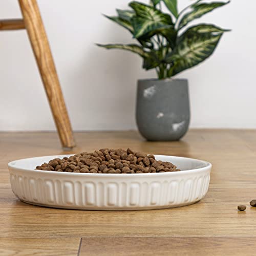 Shallow Dog Bowls, 10.5" Ceramic Large Food Plate for Small, Medium and Large Breeds, Non-Slip, Flat and Wide, Dishwasher Safe, Suitable for Dogs and Cats (White) - color: White, size: 10.5 inch