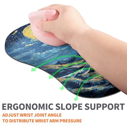 Ergonomic Joint Wrist Support Mouse Pad with Memory Foam Cushion Massage Bump, Carpal Tunnel Pain Relief Mousepad Slope Design for Wrist Rest, 11.8x7.9 in, Waves - color: Waves