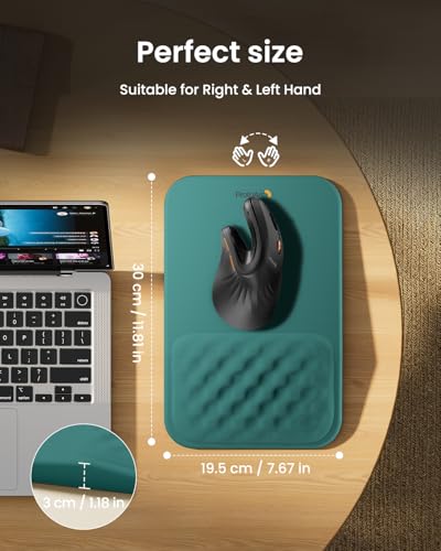 ProtoArc MP50 Ergonomic Mouse Pad with Wrist Support, Lycra Surface, Green | 8° slope & massage points, soft memory foam, Large 12x8 Inches, Non-slip base. Relieves wrist strain for office & home - color: Green Lycra