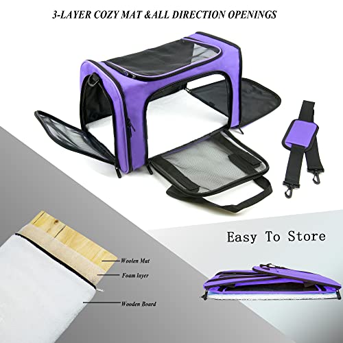 Soft Sided Carrier for Small Medium Cats Dogs,TSA Airline Approved Collapsible Travel Pet Carrier Medium Purple - color: Purple, size: Medium