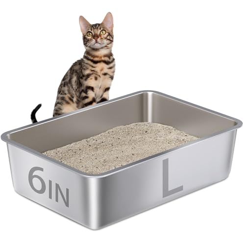 Large Stainless Steel Litter Box Big/M-Cats,Metal Litter Box/Pan | Easy to Clean,Adult Cats/Medium/Kitten/Rabbits,Large Cat LitterBox , Pet Toilet ,Pet Bathtub Pan -No Smell - color: L-6inch