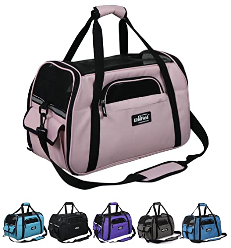 EliteField Soft-Sided Pet Carrier for Cats & Small Dogs (3-Year Warranty) | Airline Approved, Removable Bed & Cover, Built-In Leash, Luggage Sleeve, Seat Belt Loop, Waterproof, Durable, Foldable - color: Pink, size: 19.0"L x 10.0"W x 13.0"H