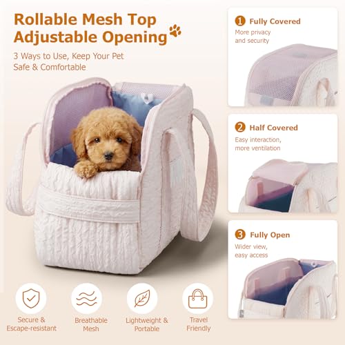 Dog Carrier Tote Bag, Foldable Soft Sided Breathable Mesh Lightweight Travel Handbag with Padded Handles, Lace Decor Portable Pet Purse for Small Puppy Kitten Cat Up to 15 Lbs (Pink) - color: Pink