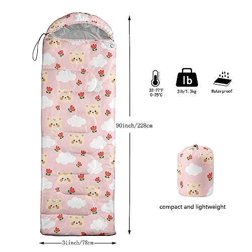 Galaxy Wolf Camping Sleeping Bags Warm & Cool Weather Waterproof Backpacking Blue Purple Starry Sky Sleeping Bag All Seasons Camping, for Adult Kids Boy Girls Camping Gear Equipment, Traveling - color: B-Bear2